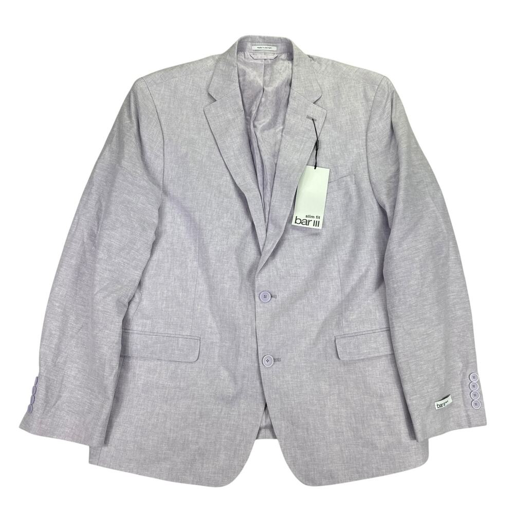 Bar III Mens Slim Fit Linen Cotton Solid Suit Jacket Lavender Purple 46R